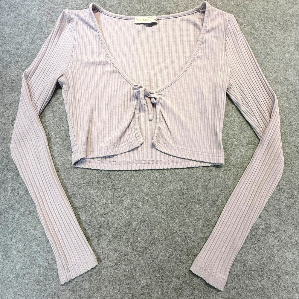Lavender Ribbed Long Sleeve Front Tie Crop Top S Balletcore Fairycore Layering